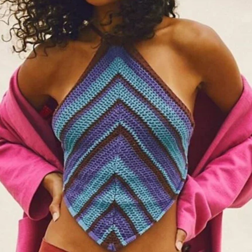 2 NWOT FREE PEOPLE beach June triangle crochet tops size medium - Picture 2 of 13